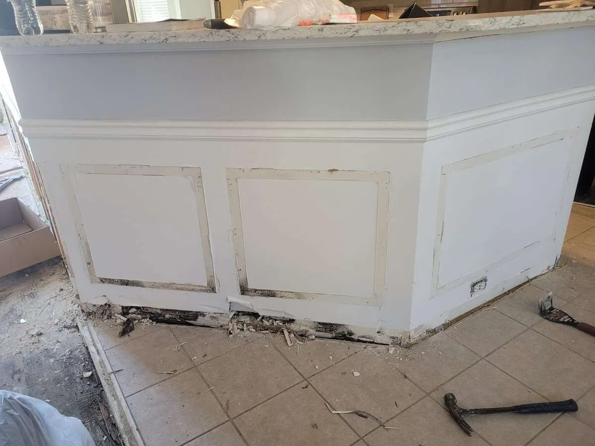 Water damage and mold on kitchen during Storm Damage Restoration in West Lafayette